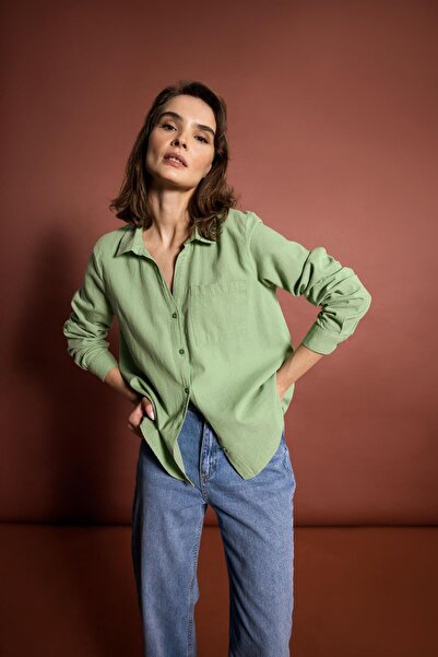 DeFacto Normál szabású, hosszú ujjú vászon megjelenésű ing