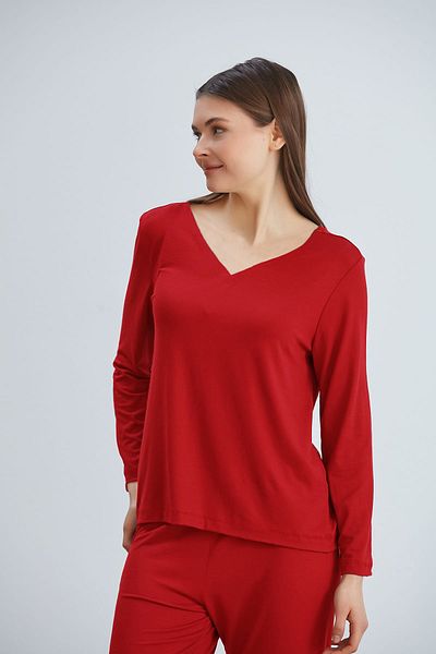 ÇAĞ MODA Set de pijamale de damă cu mâneci lungi, tricotate din viscoză, cu decolteu în V