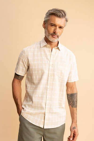 DeFacto Regular Fit Patterned Linen Blended Short Sleeve Shirt Z5588az23sm