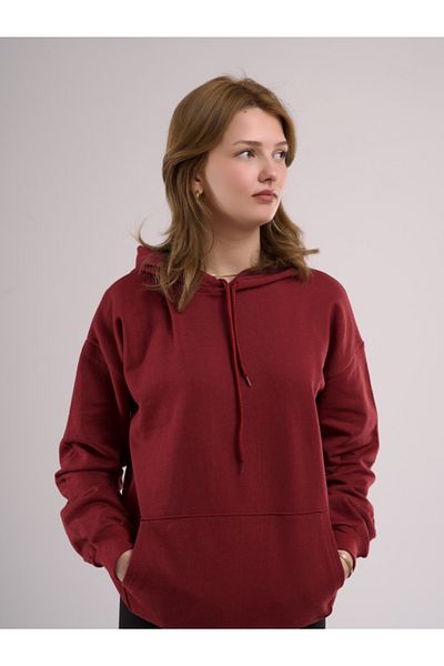 JUST BUTİK Unisex Burgundy Hooded Oversize Sweatshirt