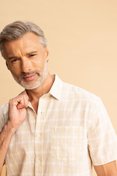 DeFacto Regular Fit Patterned Linen Blended Short Sleeve Shirt Z5588az23sm
