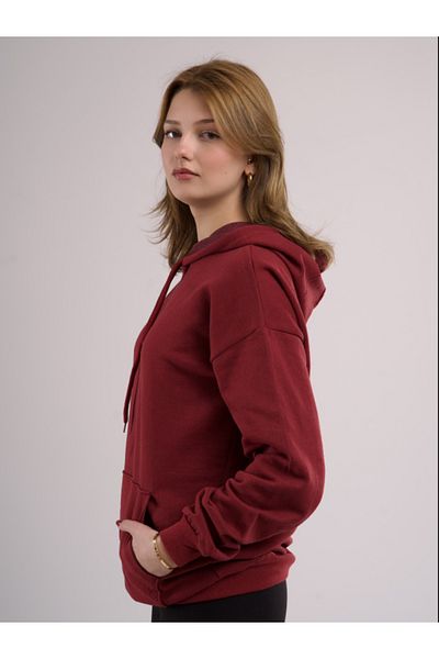 JUST BUTİK Unisex Burgundy Hooded Oversize Sweatshirt