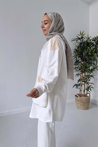 Ka Hijab Costum din două fire cu buzunar pentru geantă - alb