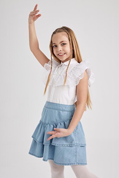 DeFacto Girl's White Poplin Short Sleeve Shirt Z4899a623sm