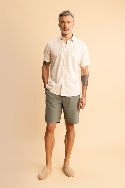 DeFacto Regular Fit Patterned Linen Blended Short Sleeve Shirt Z5588az23sm