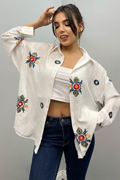 ZEYWEAR Nakış Detaylı Oversize Gömlek