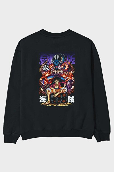 Ankhises MONKEY D. LUFFY 2 Anime Back Štampano Crna Oversize kroj Dukserica M...