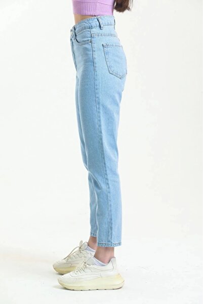 LİMABEL Evolution Ice Light Blue Colorfast Mom Jean Women's Boyfriend High Waist Denim Pants Power Lycra