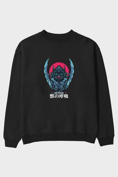 Ankhises Inosuke DEMON SLAYER Anime Front Štampano Crna Oversize kroj Dukseri...
