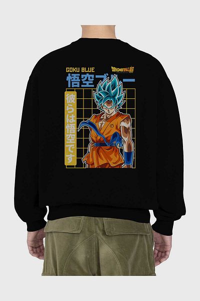Ankhises Hanorac supradimensionat negru cu imprimeu pe spate GOKU 1, bărbați, femei, cu gât crepus