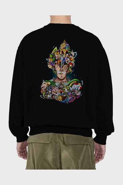 Ankhises DRAGON BALL ART (3) - Hanorac supradimensionat negru pentru bărbați, femei, cu gât cu imprimeu pe spate