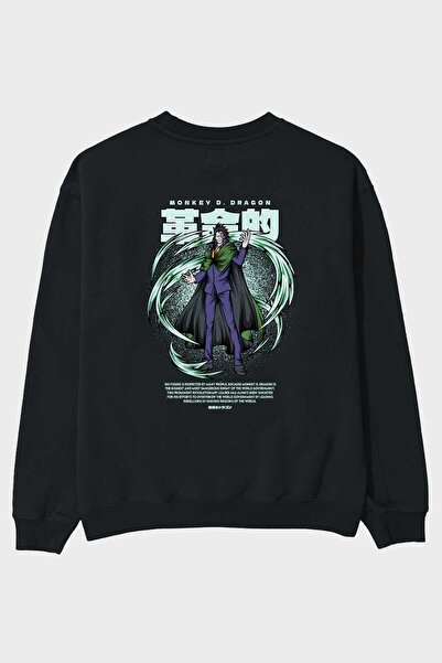 Ankhises Monkey D. Dragon Anime Back Štampano Crna Oversize kroj Dukserica Mu...