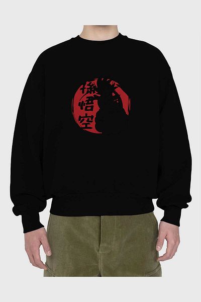 Ankhises DRAGON BALL Hanorac oversize negru cu model anime - Decolteu