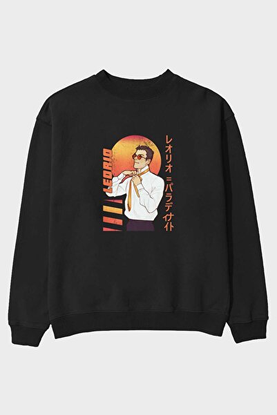 Ankhises Leorio Paladiknight 5 (2) Anime Front Štampano Crna Oversize kroj Du...