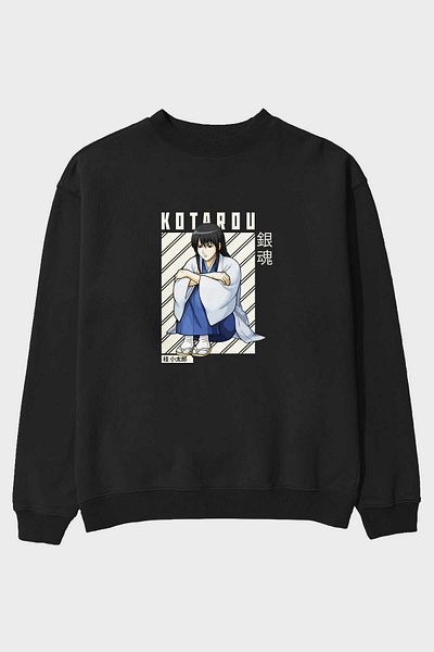 Ankhises Kotarou Katsura GINTAMA Hanorac supradimensionat negru cu imprimeu în față anime pentru bărbați și femei cu gât crepus
