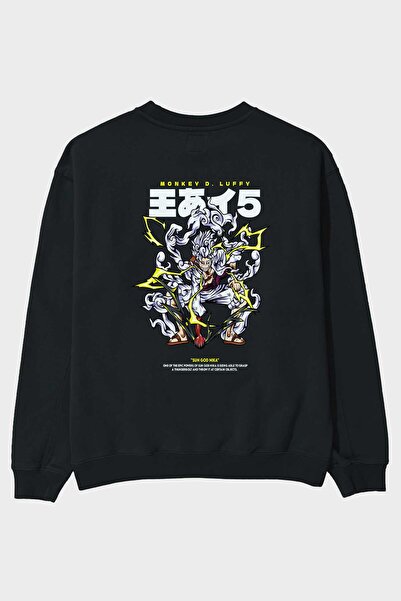 Ankhises Monkey D. Luffy GEAR5 1 Anime Back Štampano Crna Oversize kroj Dukse...