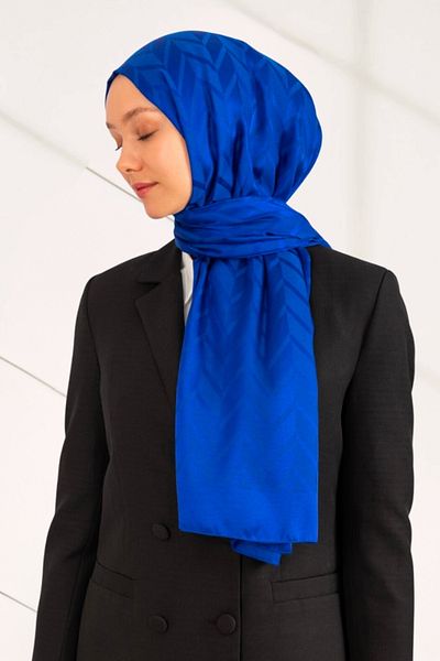 hijabchi Εισαγόμενο μεταξένιο σάλι ζακάρ υψηλής ποιότητας - Saks Blue