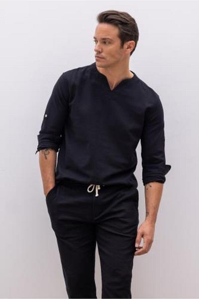 DeFacto Regular Fit V-Neck Long Sleeve 100% Cotton Shirt X6919az23sm