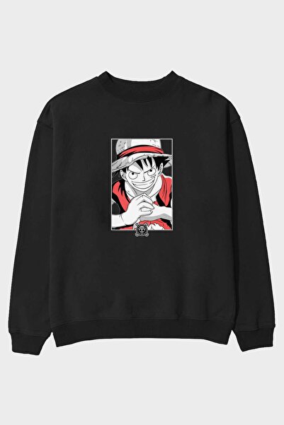 Ankhises LUFF D. MONKEY OnePiece Anime Front Štampano Crna Oversize kroj Duks...