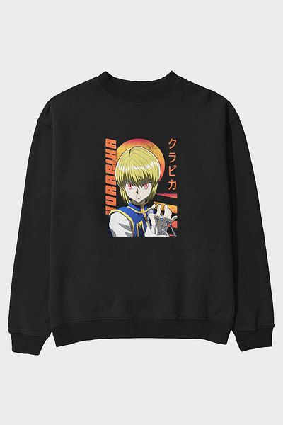 Ankhises Kurapika 5 (2) Hanorac supradimensionat negru cu imprimeu în față Anime Bărbați Femei Gâtul turn