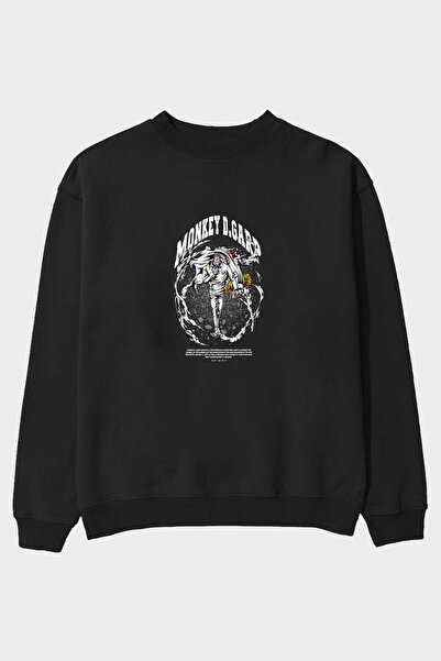 Ankhises Monkey D. Garp Anime Front Štampano Crna Oversize kroj Dukserica Muš...