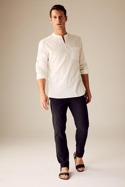 DeFacto Slim Fit Slim Fit Stand Collar Long Sleeve Linen Blended Shirt U8570Az23Sm