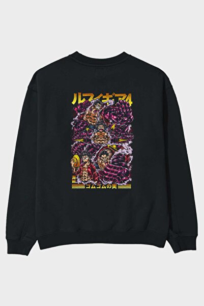 Ankhises MONKEY D. LUFFY (2) Anime Back Štampano Crna Oversize kroj Dukserica...