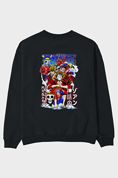 Ankhises MONKEY D. LUFF-ONE PIECE 2 Anime Back Štampano Crna Oversize kroj Du...