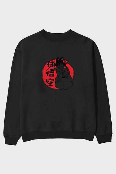 Ankhises DRAGON BALL Hanorac oversize negru cu model anime - Decolteu