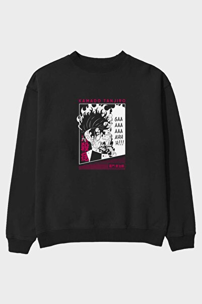 Ankhises TANJIRO KAMADO 3 Anime Front Štampano Crna Oversize kroj Dukserica M...