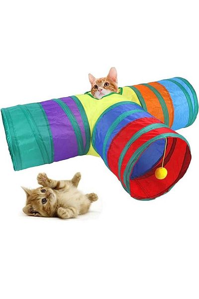 Demirhan Group T Shape Cat Tunnel Folding Rainbow T Cat Tunnel Pet Playing Tunnel