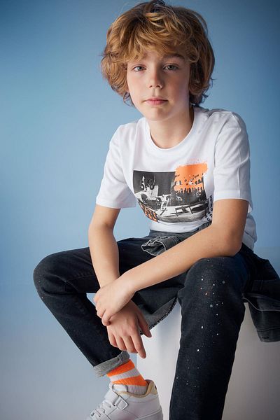 DeFacto Μπλουζάκι με κοντό μανίκι για αγόρια Oversize Fit Crew με στάμπα Z6356a623sm