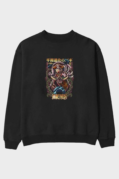 Ankhises ONE PIECE (5) Anime Front Štampano Crna Oversize kroj Dukserica Mušk...