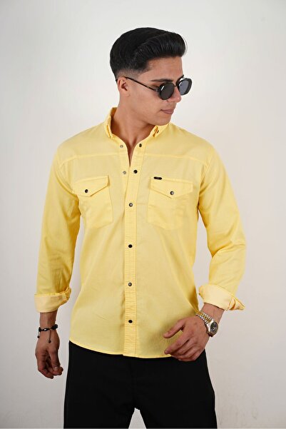 XCR YENİ SEZON %100 KOTON SLİM FİT JEAN GOMLEK LİKRALI ÇIT ÇITLI ÇİFT CEPLİ KOT GOMLEK XCRJNGCP101