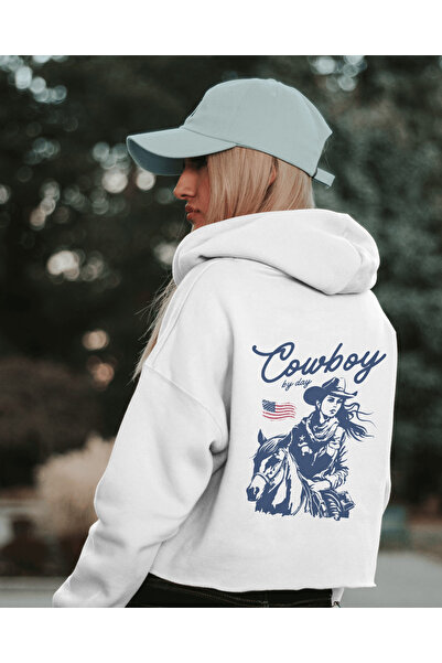 AEMİ Жіночий ковбойський світшот з принтом на спині, оверсайз, з капюшоном, б...