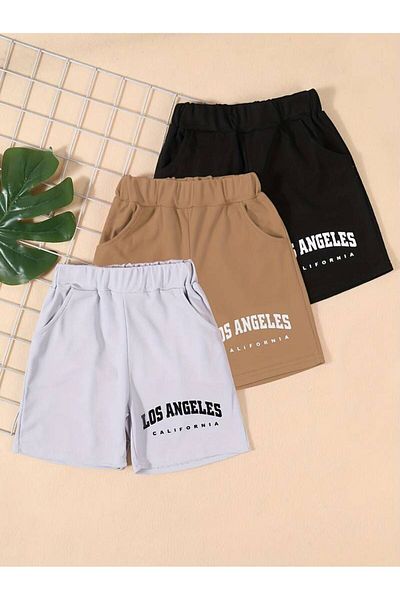 Machetta Children's Set of 3 Printed Plain Summer Short Shorts - Casual Short Shorts