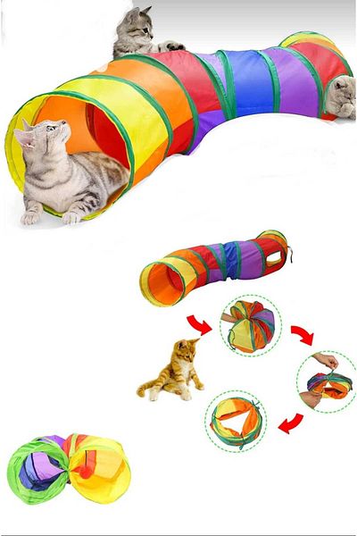 Demirhan Group S Curved Cat Tunnel Folding Rainbow Cat Play Tunnel Pet Playing Tunnel
