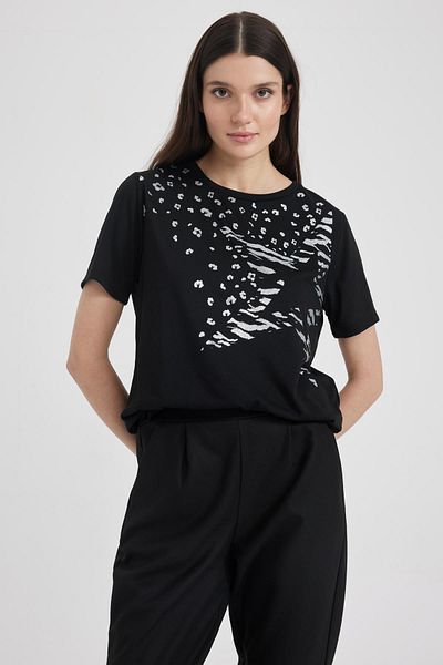 DeFacto Tricou cu mânecă scurtă cu model de stele, cu formă normală, cu decolteu triplu Z6449az23sp