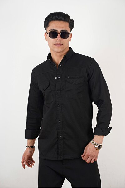 XCR YENİ SEZON %100 KOTON SLİM FİT JEAN GOMLEK LİKRALI ÇIT ÇITLI ÇİFT CEPLİ K...