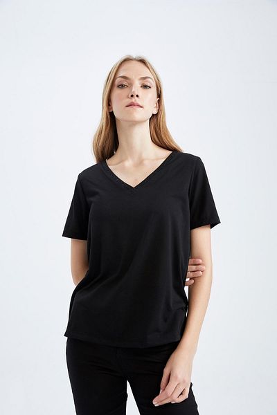 DeFacto Regular Fit V-Neck Short Sleeve T-Shirt K5057az23sp