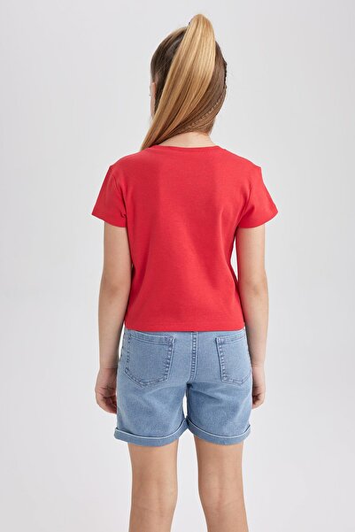 DeFacto Kız Çocuk Slim Fit Ribana Baskılı Kısa Kollu Tişört Z7793a623sm