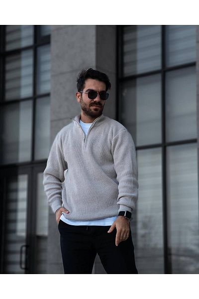 mayastyle ανδρικό πλεκτό πουλόβερ μισό φερμουάρ απλό ύφασμα Θεσσαλονίκης