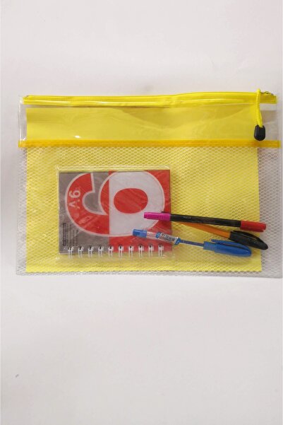 Orhun Kırtasiye Şeffaf Zarf  Dosya Fonksiyonel Çift Bölmeli Sarı Fermuarlı