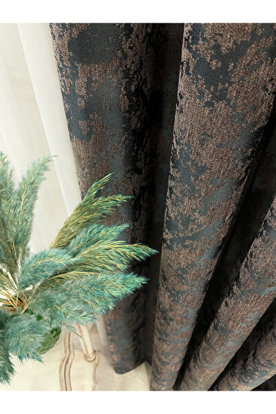 Brillant Antrasit - Kahverengi Sönil Desen Jakar 1/3 SIK Pile Jakar Fon Perde