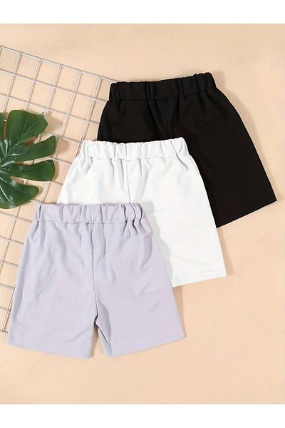 Machetta Children's Set of 3 Printed Plain Summer Short Shorts - Casual Short Shorts