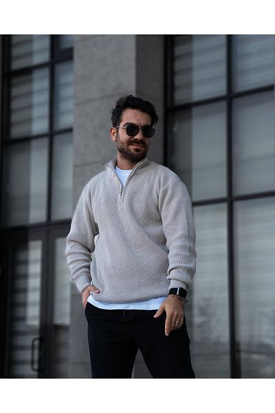mayastyle ανδρικό πλεκτό πουλόβερ μισό φερμουάρ απλό ύφασμα Θεσσαλονίκης