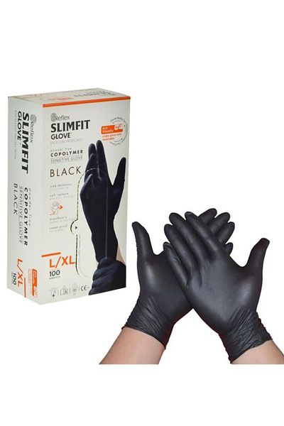 Reflex Slimfit Glove Powder-Free Disposable Food-Safe Black L / Xl Size Gloves 100 Pack 20 Boxes