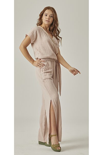 MUTİR MÜSLİN KRUVAZE YAKA YIRTMAÇLI KADIN TULUM