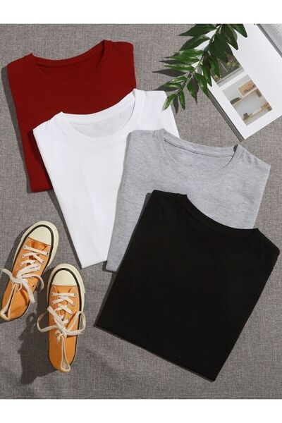 OVER HEAD Tricou oversize unisex alb-negru-gri-visiniu