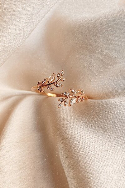 MELODİ GÜMÜŞ Kadın Rose Gold 14k Kaplama Akasya Çiçeği  Yüzük